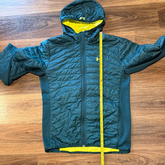 Under Armour Men's ColdGear Reactor Hybrid Jacket Large Green Yellow Zip Up - Picture 2 of 5